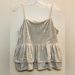 American Eagle Champagne Cream Velvet Ruffle Tank